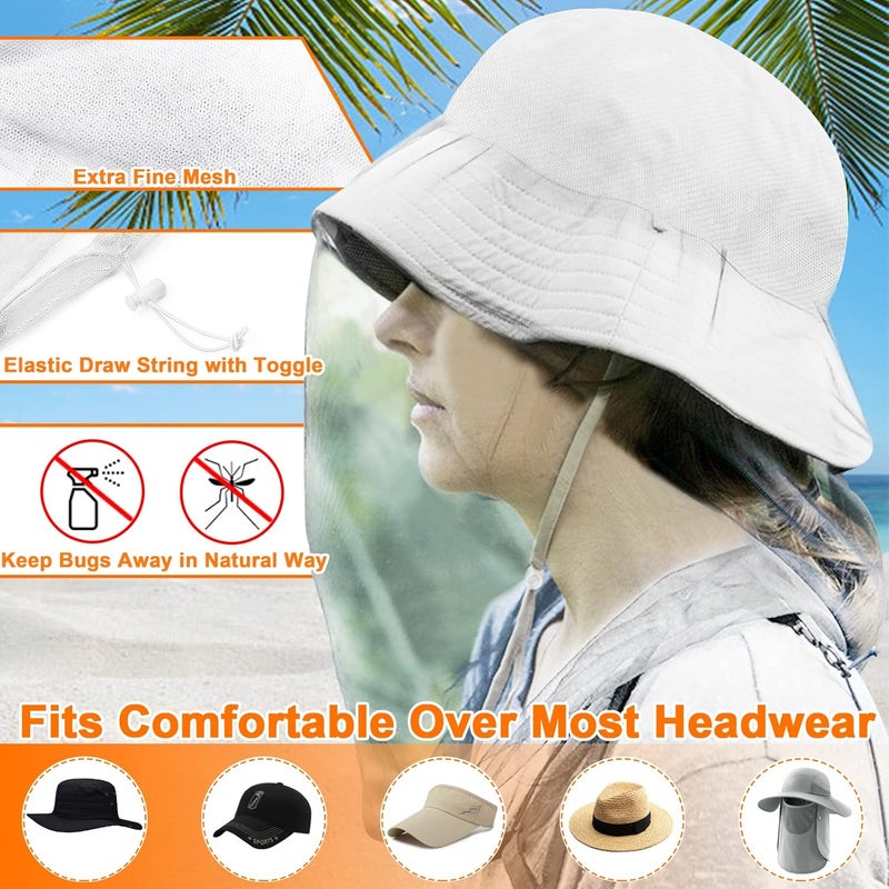 Benvo Mosquito Head Net, Face Neck Fly Netting Hood from Bugs Gnats Noseeums Screen for Any Outdoor Lover - with Carry Bags Fits Most Sizes of Hats Caps (2pcs, White, Updated Big Mesh) - Image 3