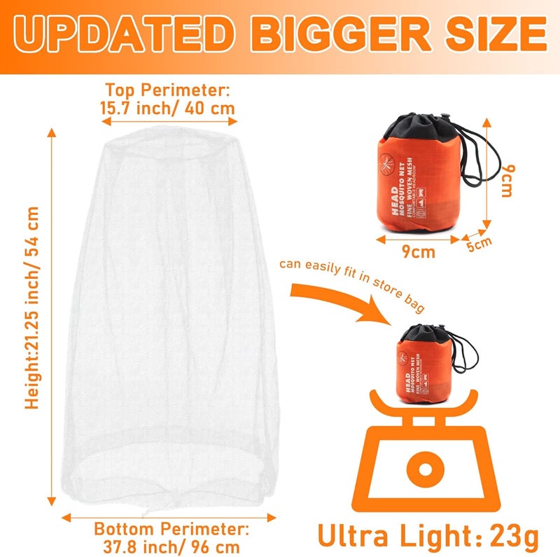 Benvo Mosquito Head Net, Face Neck Fly Netting Hood from Bugs Gnats Noseeums Screen for Any Outdoor Lover - with Carry Bags Fits Most Sizes of Hats Caps (2pcs, White, Updated Big Mesh) - Image 2