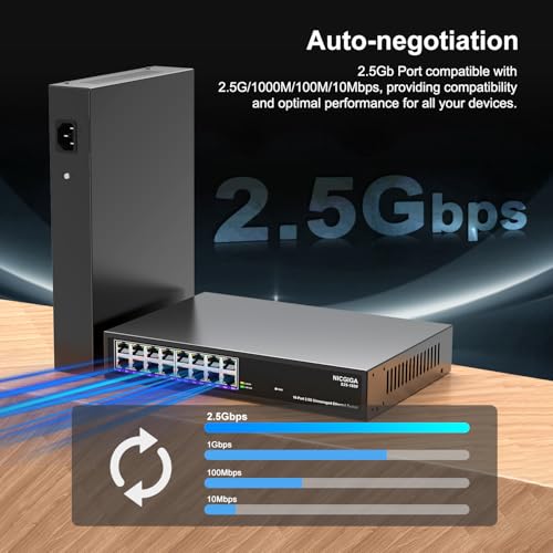 NICGIGA 16 Port 2.5Gb Ethernet Switch Unmanaged, NICGIGA 16 Port 2.5G Network Switch, Plug & Play, Desktop or 19-inch Rack Mount, Fanless Metal Design. - Image 3