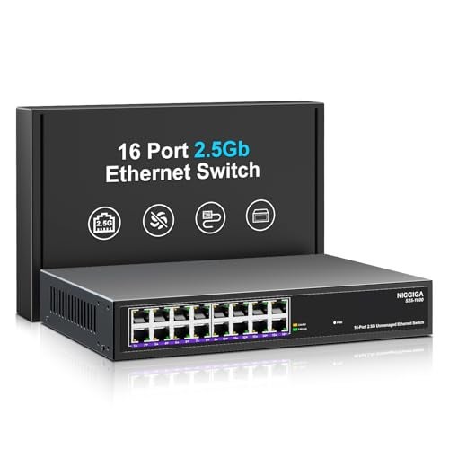 NICGIGA 16 Port 2.5Gb Ethernet Switch Unmanaged, NICGIGA 16 Port 2.5G Network Switch, Plug & Play, Desktop or 19-inch Rack Mount, Fanless Metal Design. - Image 1