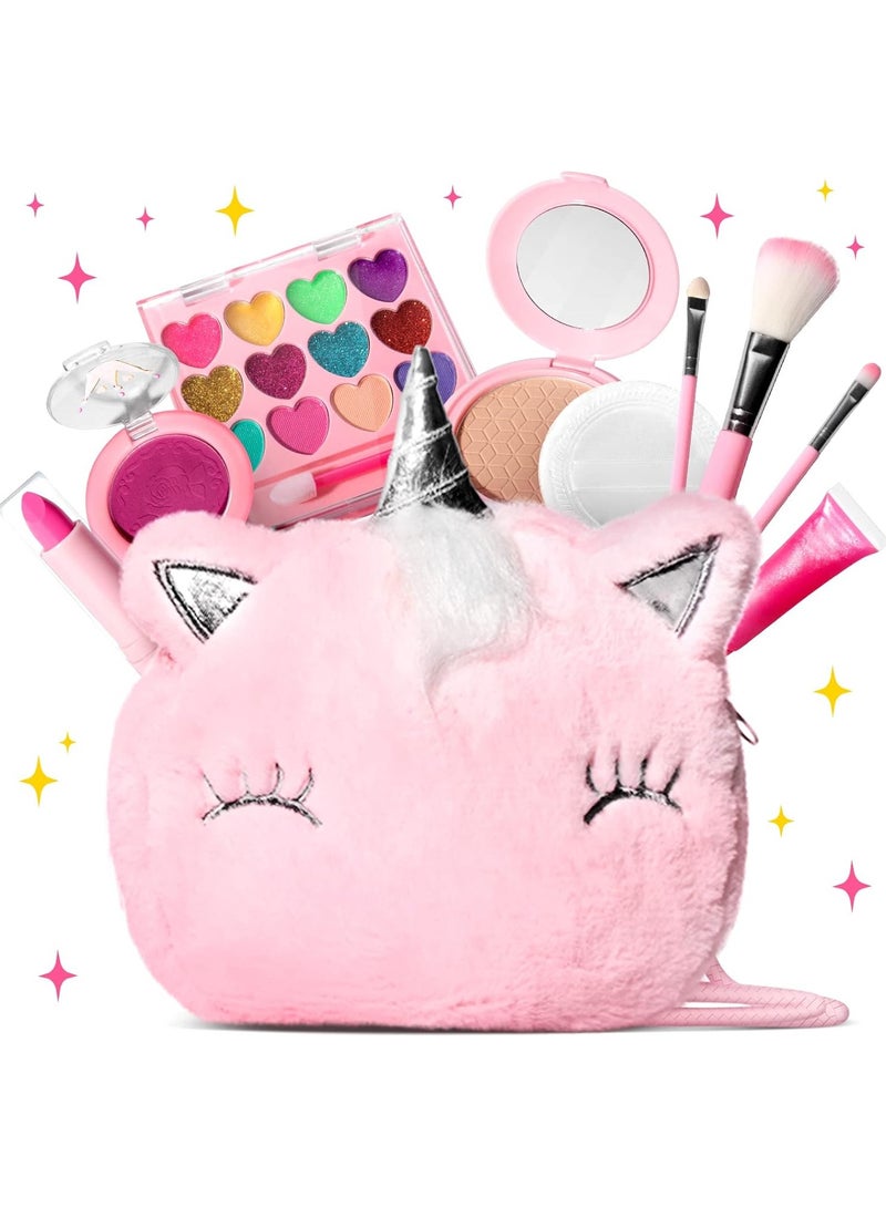 NNEWVANTE Kids Real Makeup Kit for Little Girls - Real, Non Toxic, Washable Make Up Toy - Umicorn Toys Gift for 3 4 5 6 7 8 9 10 12 Years Old Girls Birthday (Pink ) - Image 1
