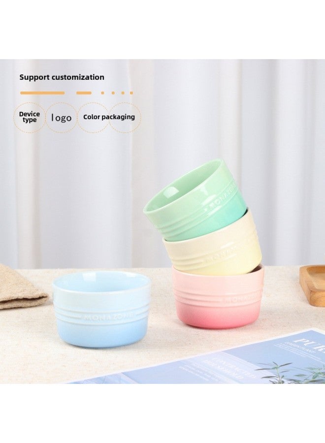 Round Shufulei Small Bowl Ceramic Baking Bowl Oven Baking Dish Steamed Egg Bowl Pudding Bowl Special Baking Cup-Specifications:Blue-Capacity:200ml  - Image 1
