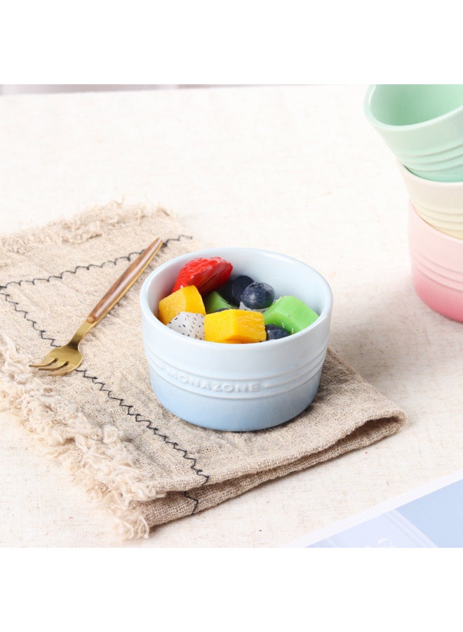 Round Shufulei Small Bowl Ceramic Baking Bowl Oven Baking Dish Steamed Egg Bowl Pudding Bowl Special Baking Cup-Specifications:Blue-Capacity:200ml  - Image 2