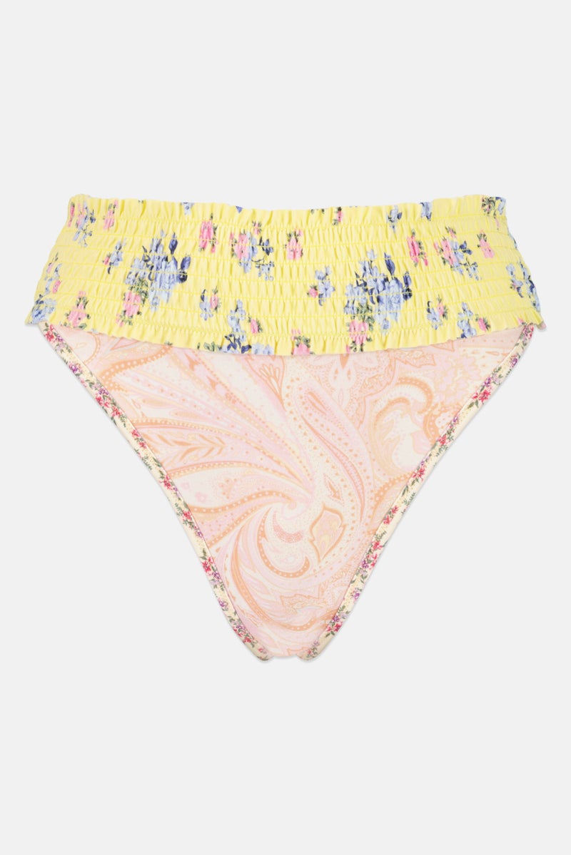 RIVER ISLAND Women Floral Print Bikini Bottom, Yellow Combo - Image 1