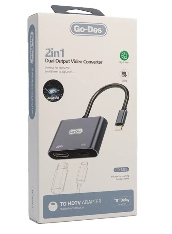 2 in 1 Dual Output Video Converter GD-8285 – HDTV + Lightning Adapter for Seamless Streaming and Display Expansion