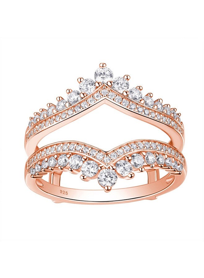 Newshe Jewellery خواتم زفاف من زيركونيا مكعبة للنساء معزز حلقة مزدوجة بتصميم وردي ذهبي للتقدم للخطبة 925 فضة استرلينية مقاس 6 - Image 1