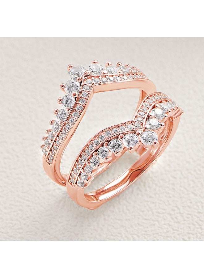 Newshe Jewellery خواتم زفاف من زيركونيا مكعبة للنساء معزز حلقة مزدوجة بتصميم وردي ذهبي للتقدم للخطبة 925 فضة استرلينية مقاس 6 - Image 3