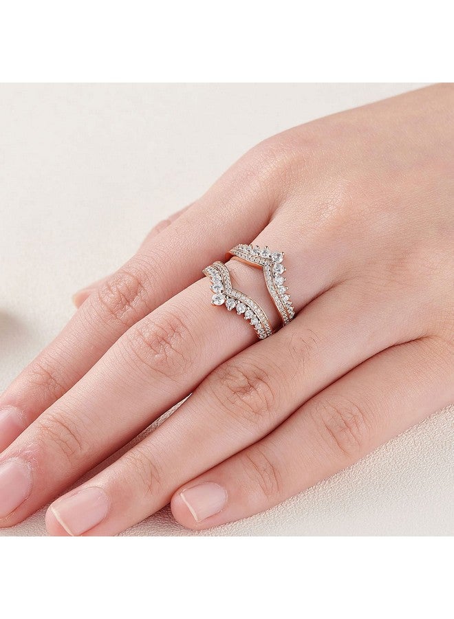 Newshe Jewellery خواتم زفاف من زيركونيا مكعبة للنساء معزز حلقة مزدوجة بتصميم وردي ذهبي للتقدم للخطبة 925 فضة استرلينية مقاس 6 - Image 5