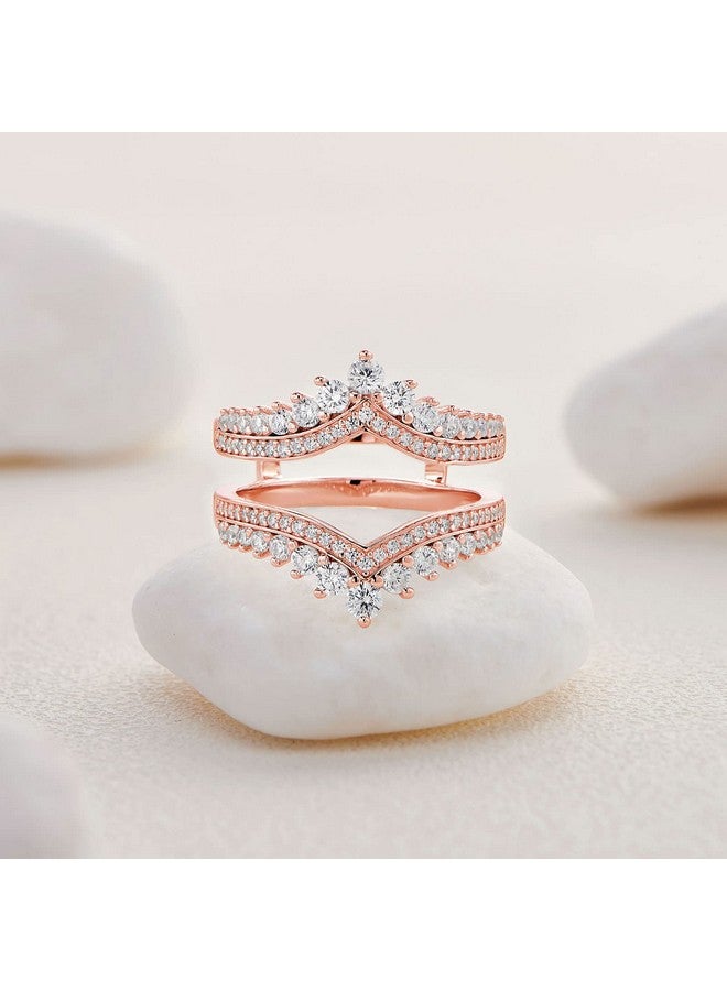 Newshe Jewellery خواتم زفاف من زيركونيا مكعبة للنساء معزز حلقة مزدوجة بتصميم وردي ذهبي للتقدم للخطبة 925 فضة استرلينية مقاس 6 - Image 2