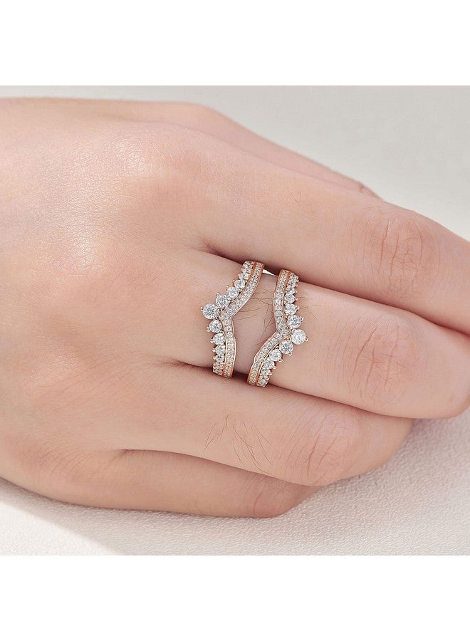 Newshe Jewellery خواتم زفاف من زيركونيا مكعبة للنساء معزز حلقة مزدوجة بتصميم وردي ذهبي للتقدم للخطبة 925 فضة استرلينية مقاس 6 - Image 4