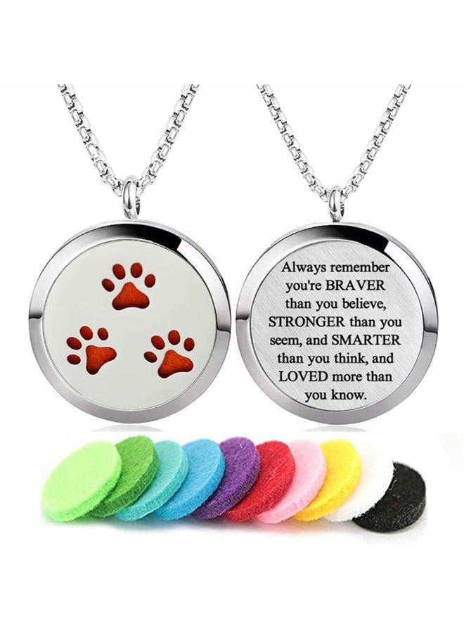 GFONDINGD Aromatherapy Essential Oil Diffuser Necklace Dog Paw Pattern Stainless Steel Locket Pendant - Image 1