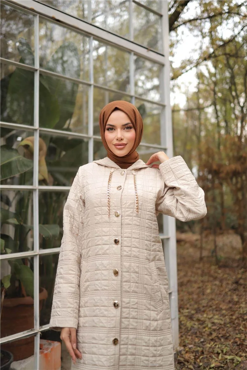 Bwest Hooded Snap Button Two Side Pocket Long Coat - 71235.026 - Beige