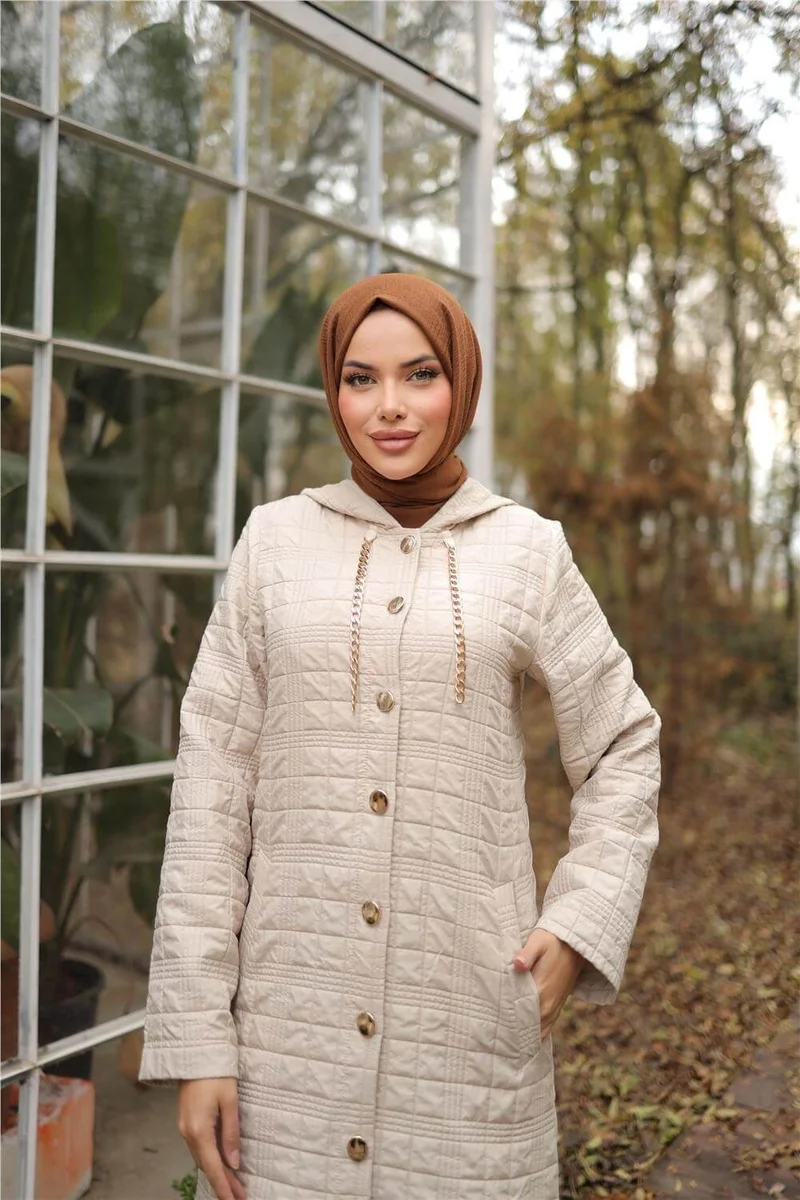 Bwest Hooded Snap Button Two Side Pocket Long Coat - 71235.026 - Beige