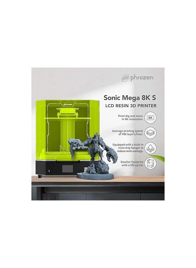 Phrozen - Sonic Mega 8K S LCD/MSLA Resin 3D Printer, 43 µm High Resolution, 15 inch Mono LCD Screen, Fast Production Accurate Details, Large Printing Size L12.99xW7.28xH11.81 Printing Volume - Image 1