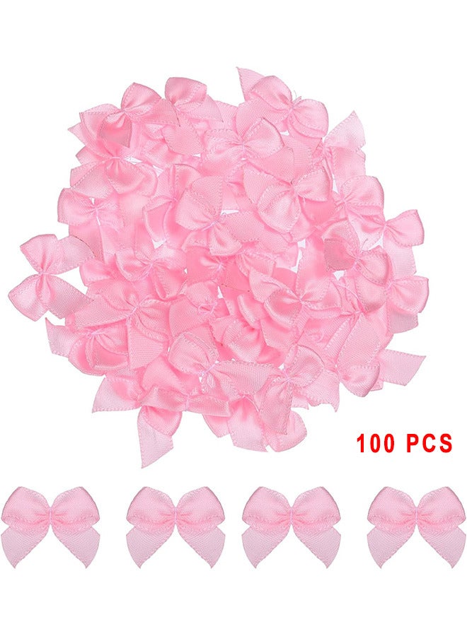 Generic 100 Pcs Mini Satin Ribbon Bow Flowers For DIY Crafts Baby Shower Crafts Decoration, Hair Accessories, Bottles, Scrapbooking, Cupcakes, Wedding And Gift Wrapping (Pink)  - Image 1