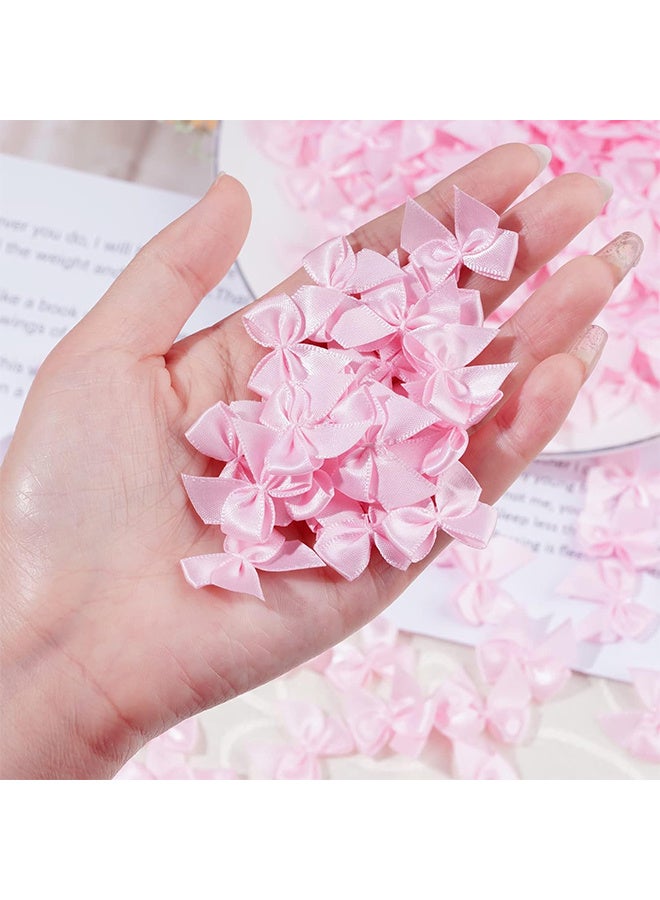 Generic 100 Pcs Mini Satin Ribbon Bow Flowers For DIY Crafts Baby Shower Crafts Decoration, Hair Accessories, Bottles, Scrapbooking, Cupcakes, Wedding And Gift Wrapping (Pink)  - Image 3