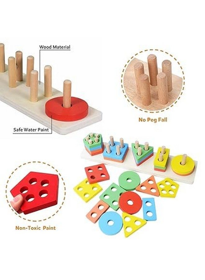 Parteet Educational Toys For 1 2 3 Year Old Boys Girls Toddlers, Wooden Sorting And Stacking Preschool Educational Toys, Color Recognition Stacker Shape Sorter Puzzles. - Image 2