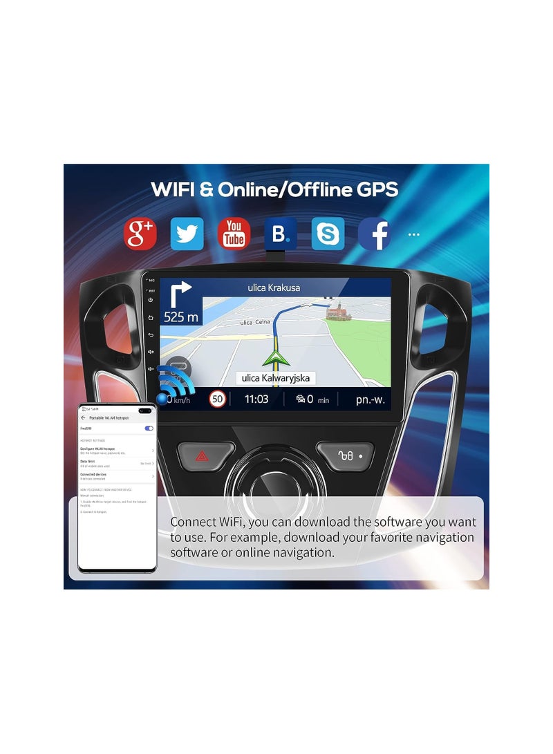 SHEZA STAR Android Car Stereo for Ford Focus 2012 To 2018 1GB RAM 32GB ROM Mirror-Link Wi-Fi BT, Radio GPS Navigation, 9 Inch IPS Touch Screen with Backup Camera Included - Image 3