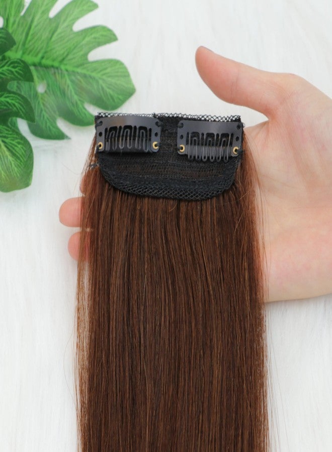 FEIPRO Short Hair Extensions Real Remy Human Hair Volume Insert Clip Silky Straight Natural Invisible Lady Parts Frontal Bangs Toppers for Women Men Thinning Hair Short Hair 4"#4 Medium Brown 7.5g - Image 2
