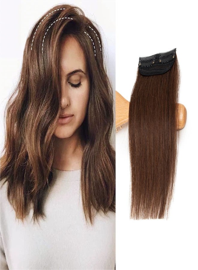 FEIPRO Short Hair Extensions Real Remy Human Hair Volume Insert Clip Silky Straight Natural Invisible Lady Parts Frontal Bangs Toppers for Women Men Thinning Hair Short Hair 4"#4 Medium Brown 7.5g - Image 1
