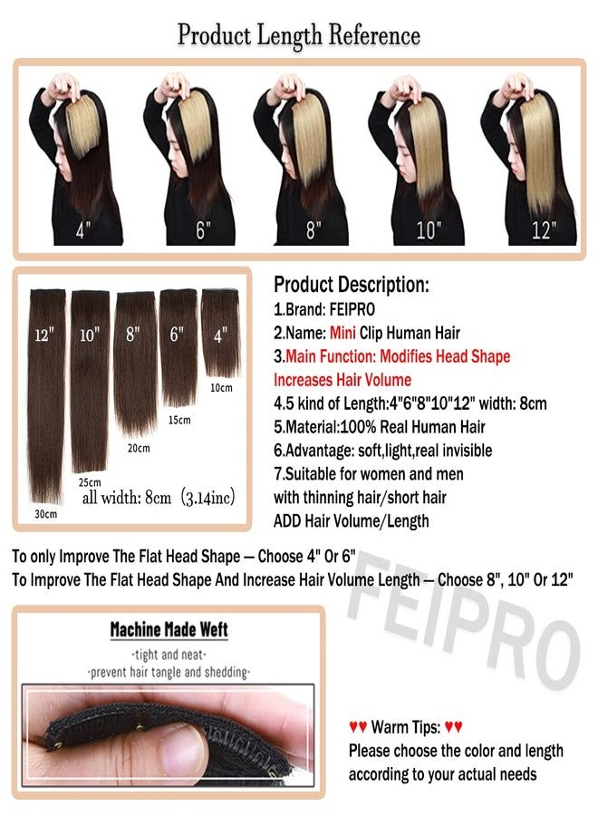 FEIPRO Short Hair Extensions Real Remy Human Hair Volume Insert Clip Silky Straight Natural Invisible Lady Parts Frontal Bangs Toppers for Women Men Thinning Hair Short Hair 4"#4 Medium Brown 7.5g - Image 3