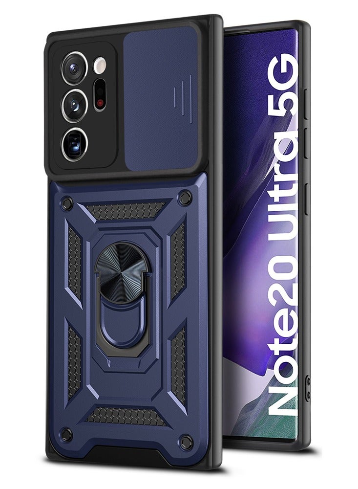 جراب حمايه ويندو مقاوم للصدمات وحمايه للكاميرا مزود بدبله معدنيه متوافق مع Samsung Galaxy Note 20 Ultra (أزرق)