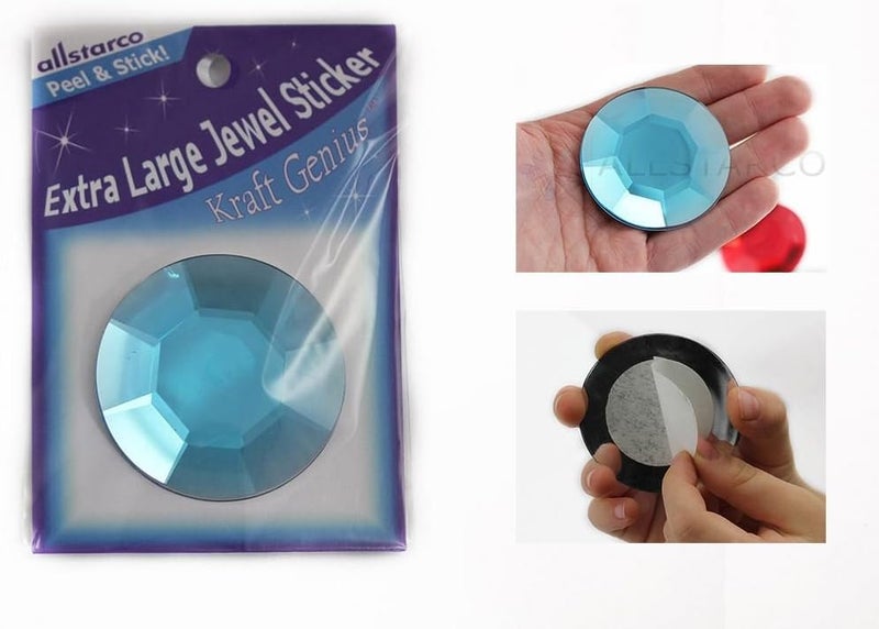 Allstarco 60mm Aqua Blue H109 Large Self Adhesive Round Acrylic Cosplay Gem Flat Back Plastic Stick On Rhinestone for Cosplay Costumes Scrapbooking Prop Craft Embelishment Steven Universe Decor Jewel 1PC - Image 1