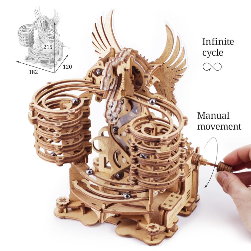 iDventure Wooden Marble Run Dragon | 3D Mechanical Wooden Model Kit | Hand-Cranked Marble Track with 15 Steel Balls | Unique DIY Gift for Adults & Teens - Image 2