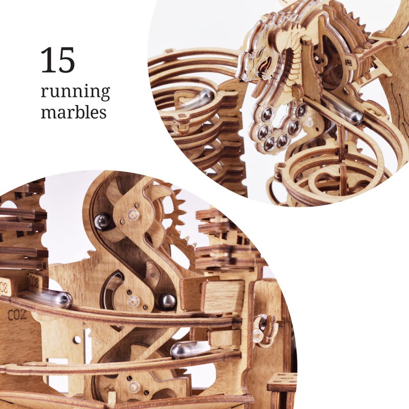 iDventure Wooden Marble Run Dragon | 3D Mechanical Wooden Model Kit | Hand-Cranked Marble Track with 15 Steel Balls | Unique DIY Gift for Adults & Teens - Image 3