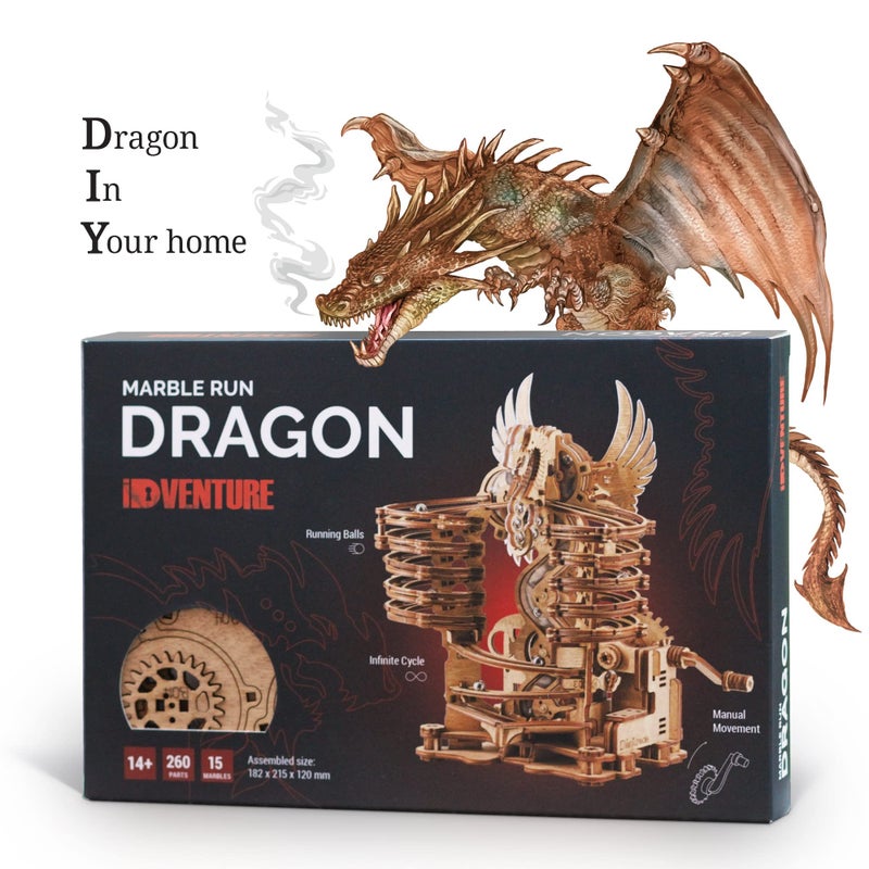 iDventure Wooden Marble Run Dragon | 3D Mechanical Wooden Model Kit | Hand-Cranked Marble Track with 15 Steel Balls | Unique DIY Gift for Adults & Teens - Image 5