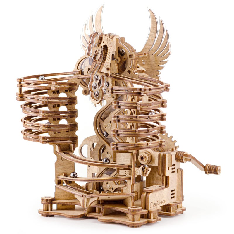 iDventure Wooden Marble Run Dragon | 3D Mechanical Wooden Model Kit | Hand-Cranked Marble Track with 15 Steel Balls | Unique DIY Gift for Adults & Teens - Image 1