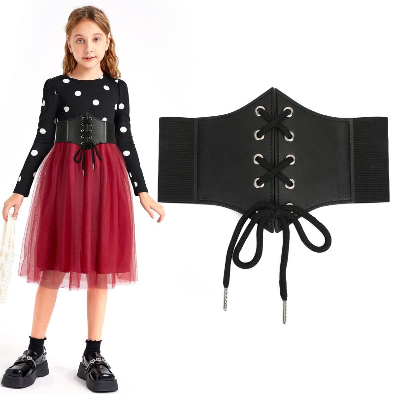 LEACOOLKEY Elastic Corset Waist Belt for Dress Stretch Lace-up Wide Waist Belt - Image 1