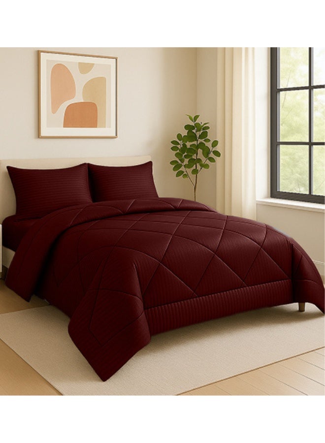 snooze Winter hotel quilt jackared striped, Dark red - Image 1