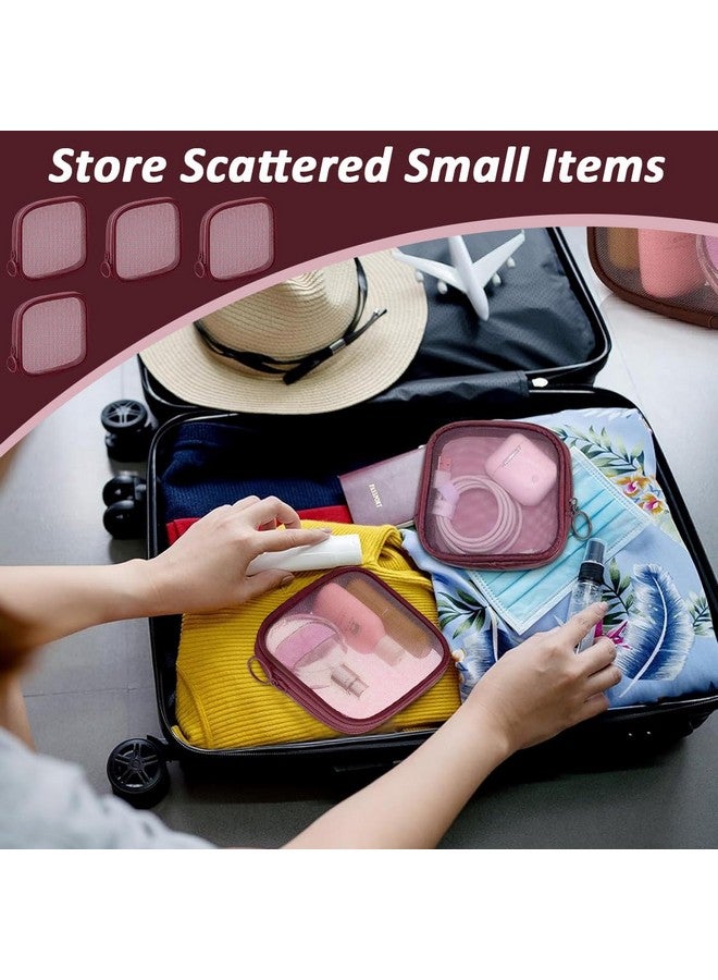 MAYCREATE® 4pcs Mesh Makeup Pouch Small Zipper Cosmetic Bags for Women 4.7'' Square Fashion Lipstick Pouches for Women, Nylon Mini Cash Toiletry Organizer Bag for Daily Accessories - Wine Red - Image 5