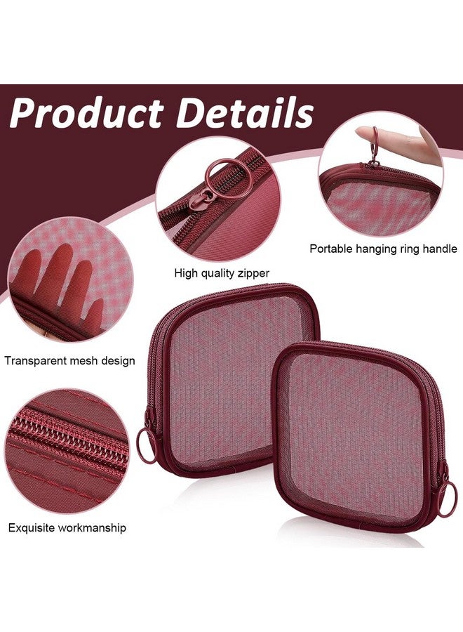 MAYCREATE® 4pcs Mesh Makeup Pouch Small Zipper Cosmetic Bags for Women 4.7'' Square Fashion Lipstick Pouches for Women, Nylon Mini Cash Toiletry Organizer Bag for Daily Accessories - Wine Red - Image 3