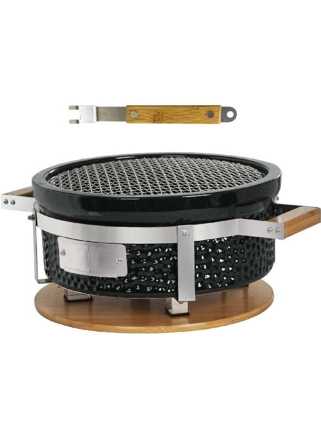 Auplex Japanese Style Mini Portable Round Charcoal Barbecue Grill Black and Silver 34.29 x 16.99 x 45.47 cm AU-08N - Image 1