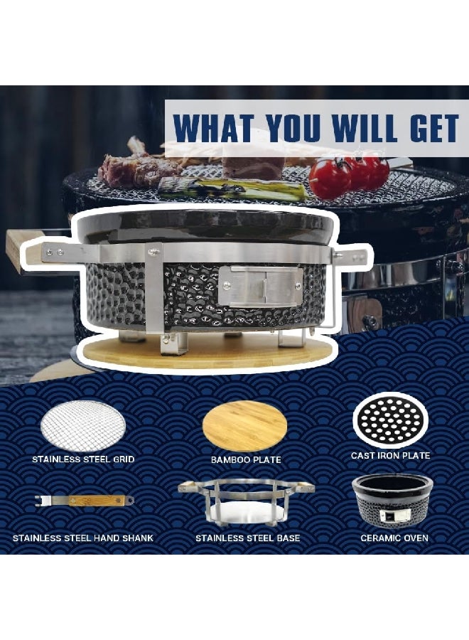 Auplex Japanese Style Mini Portable Round Charcoal Barbecue Grill Black and Silver 34.29 x 16.99 x 45.47 cm AU-08N - Image 3