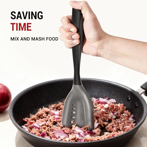 PGYARD Mincing Spatula Meat Chopper, Hamburger Grinder, Premium Heat Resistant Smasher for Ground Beef, Potato Mix Tool, Meat & Poultry Tenderizers-Black - Image 4