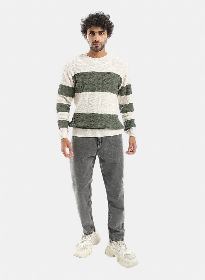 Andora Knitted Strapped Creamy & Olive Pullover_Creamy & Olive - Image 5