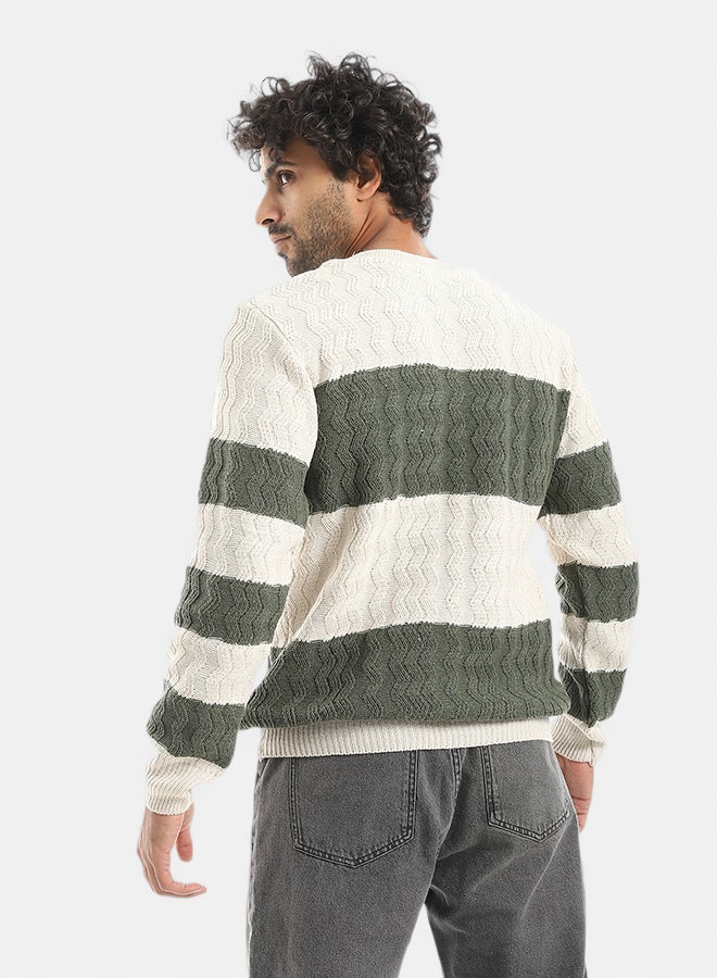 Andora Knitted Strapped Creamy & Olive Pullover_Creamy & Olive - Image 3
