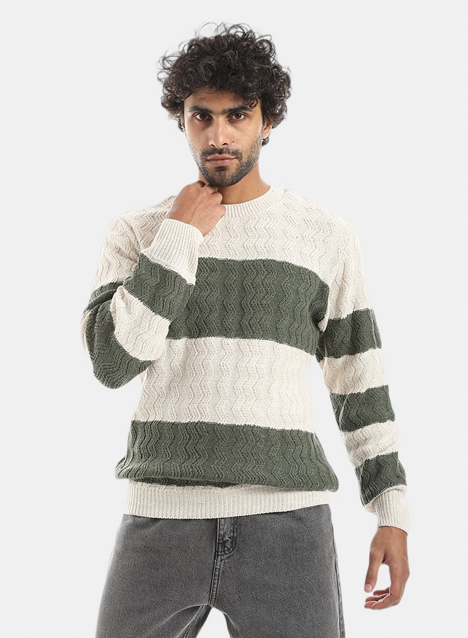 Andora Knitted Strapped Creamy & Olive Pullover_Creamy & Olive - Image 2