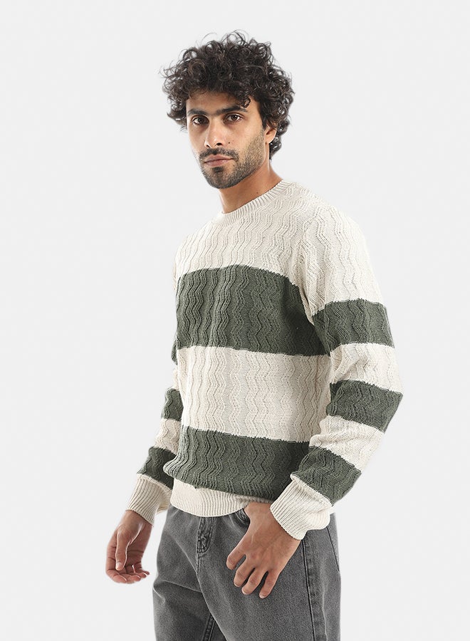 Andora Knitted Strapped Creamy & Olive Pullover_Creamy & Olive - Image 4