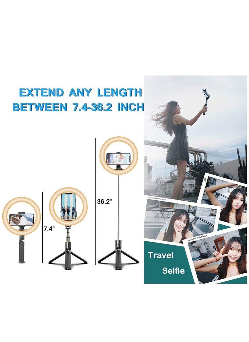 Raxoom Selfie Stick with 6" Ring Light,Tripod and Phone Holder,3 in 1 Portable LED Fill Light Selfie Stick Tripod Bluetooth Remote Control,Dimmable 3 Colors  - Image 4