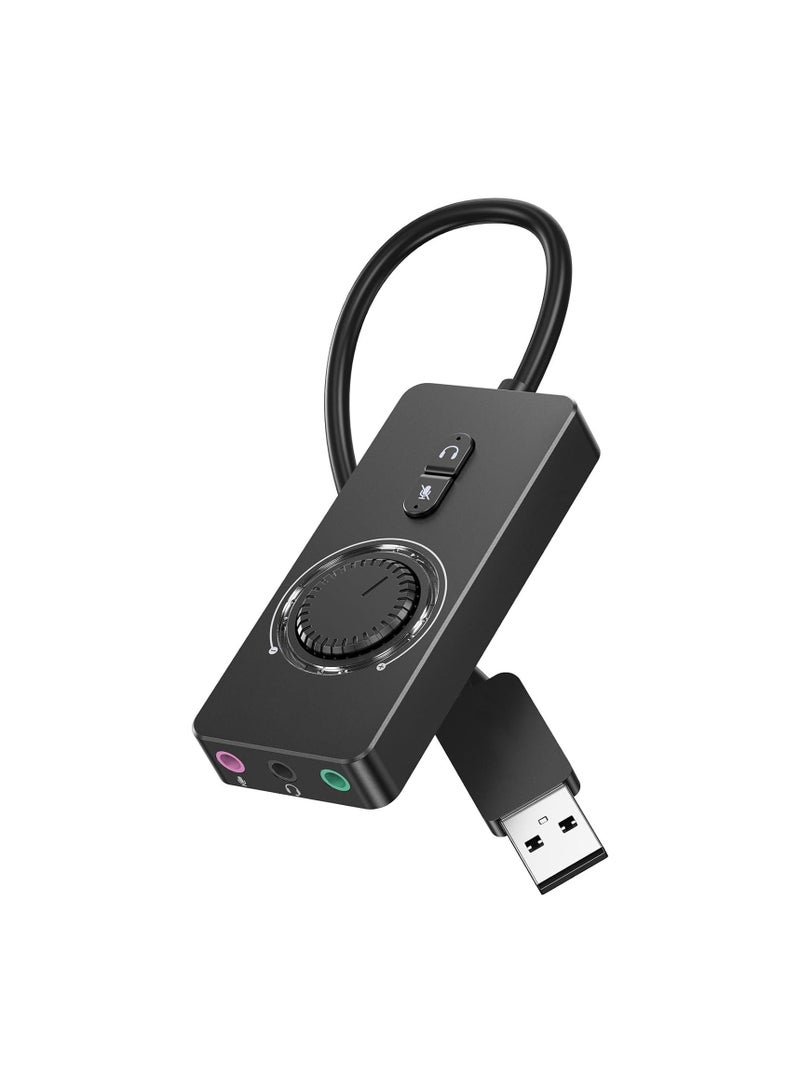 Zikra USB Sound Card, Virtual 7.1 Channel USB Sound Card Adapter, , External Stereo Sound Card with Volume Control, USB to 3.5mm Jack Audio Adapter for Windows, Mac, Laptop, Headset, Switch and More - Image 1