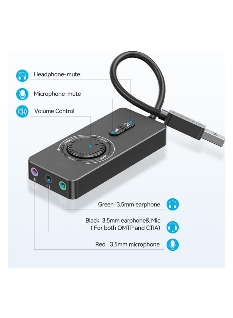 Zikra USB Sound Card, Virtual 7.1 Channel USB Sound Card Adapter, , External Stereo Sound Card with Volume Control, USB to 3.5mm Jack Audio Adapter for Windows, Mac, Laptop, Headset, Switch and More - Image 3