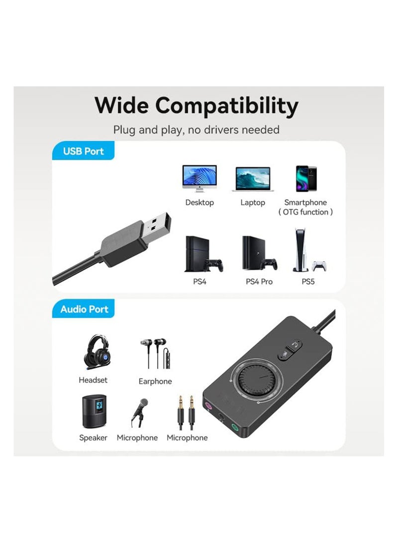 Zikra USB Sound Card, Virtual 7.1 Channel USB Sound Card Adapter, , External Stereo Sound Card with Volume Control, USB to 3.5mm Jack Audio Adapter for Windows, Mac, Laptop, Headset, Switch and More - Image 5