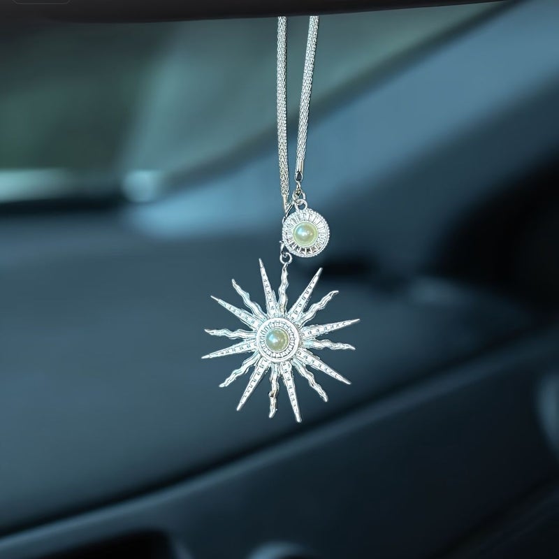 Silver Baroque Sunflower Pendant Car Rearview Mirror Ornament Home Backpack Decoration Unisex Gift Birthday Friend - Image 4