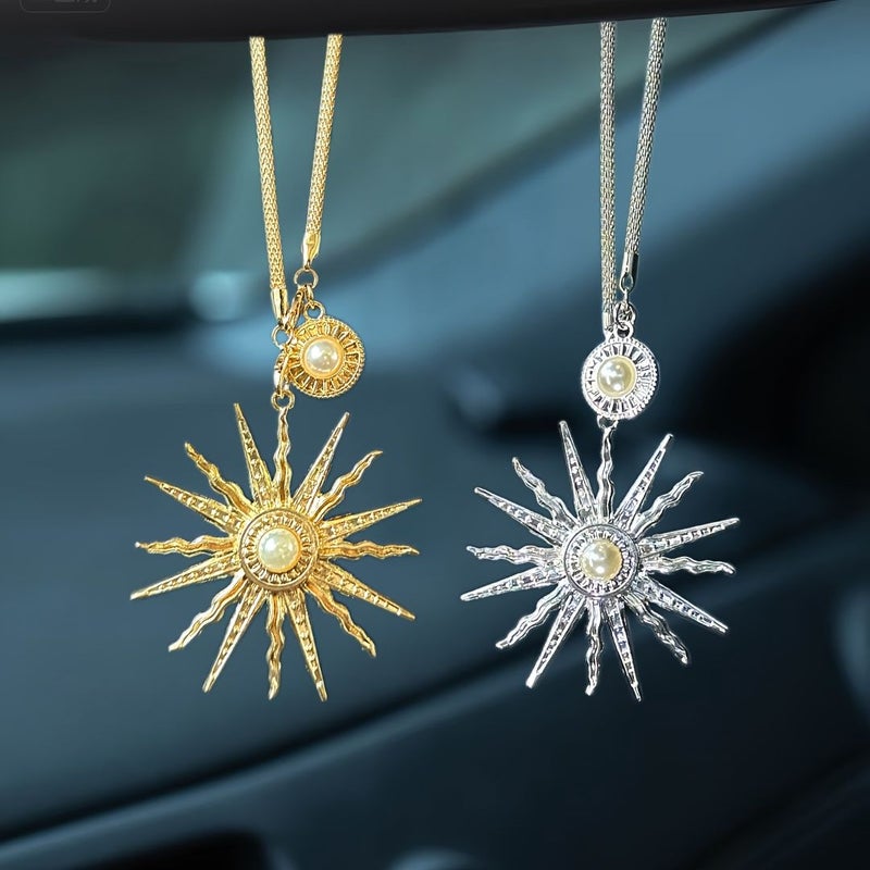 Silver Baroque Sunflower Pendant Car Rearview Mirror Ornament Home Backpack Decoration Unisex Gift Birthday Friend - Image 1