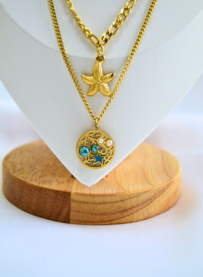 Andaazs Andaazs Women's Eclipse 18K Gold Plated Layered Dual Chain Necklace with Star & Coin Pendant  - Image 1