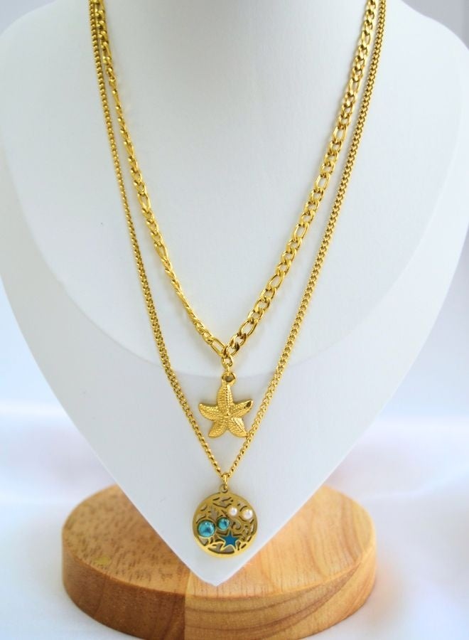Andaazs Andaazs Women's Eclipse 18K Gold Plated Layered Dual Chain Necklace with Star & Coin Pendant  - Image 3